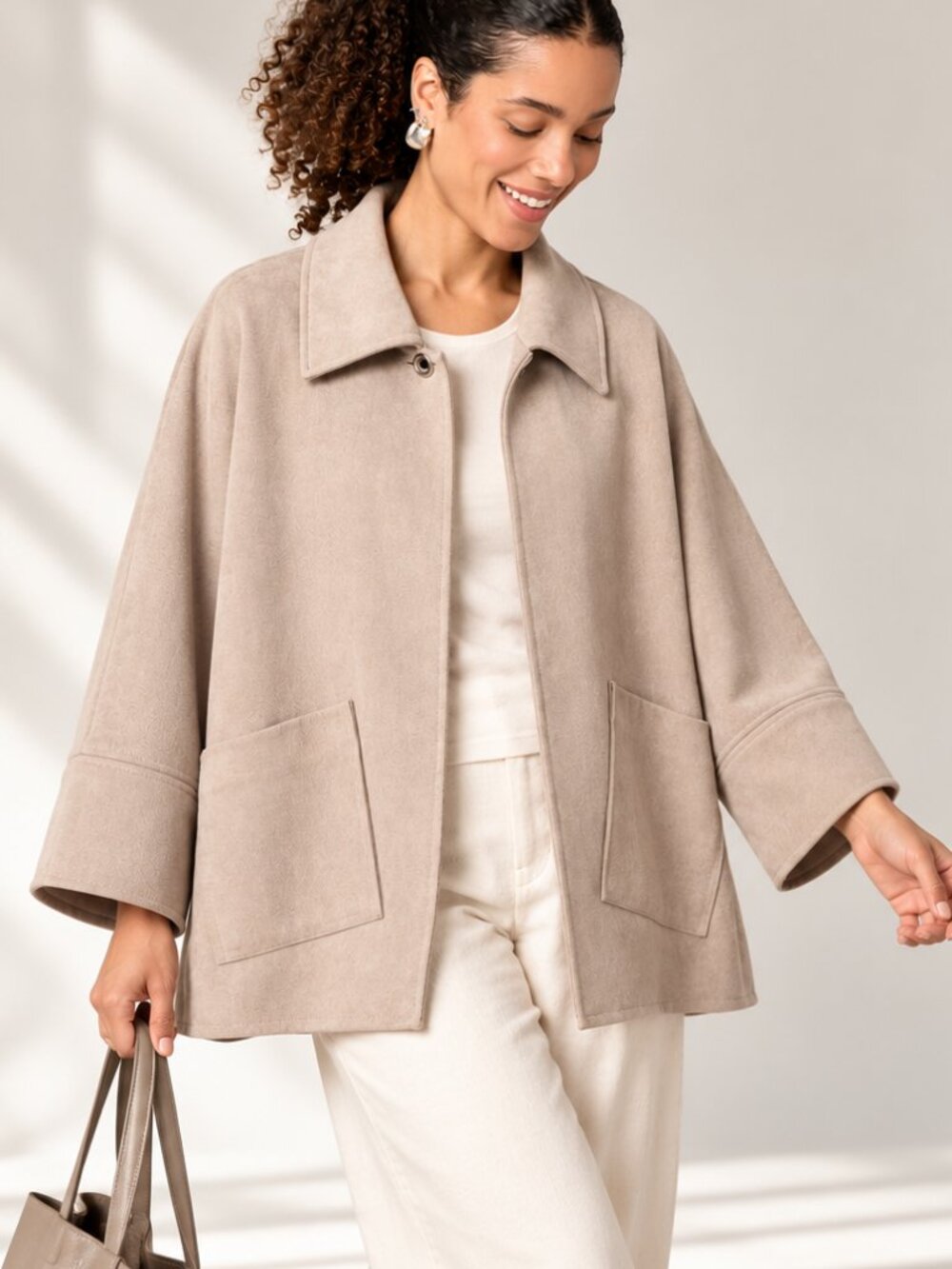MarlaWynne Oyster Faux Suede Topper Swing Jacket XL NWT Oversized Kimono Sleeve